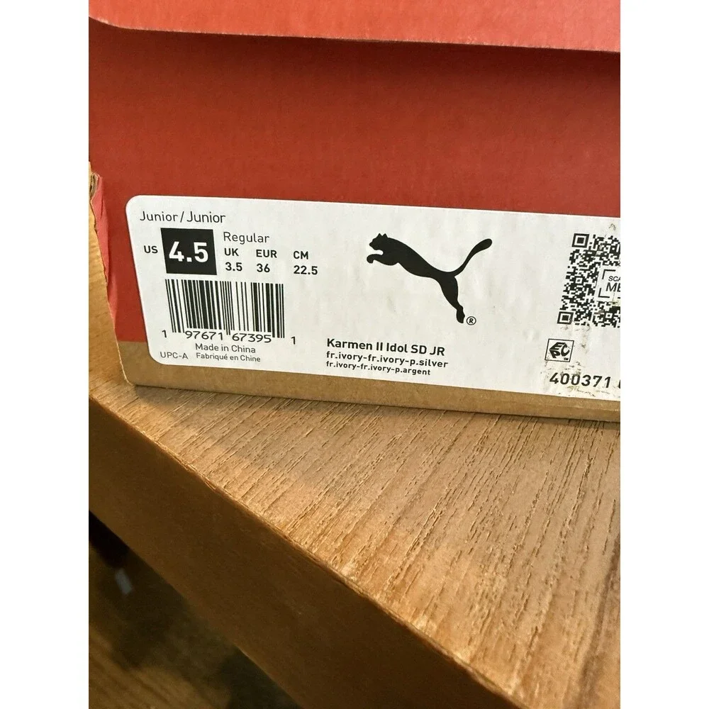 Puma Sneaker Karmen II Idol Size 4.5 M Jr. Ivory Silver Kids Platform Off White - Picture 10 of 11